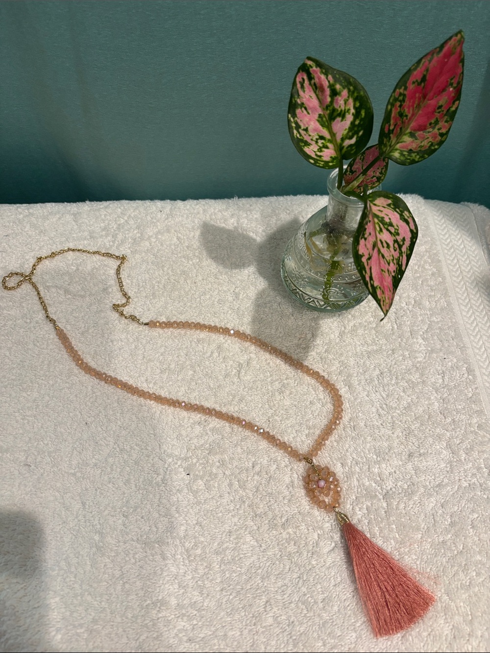 Delicate Pink Beaded Tassel Necklace - Women Jewelry